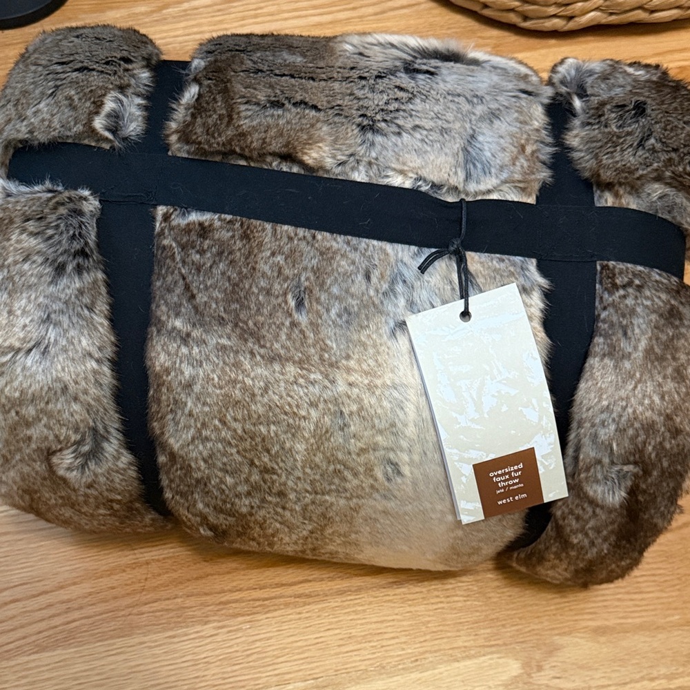 West Elm Oversized Faux Fur Throw - Brown and Black